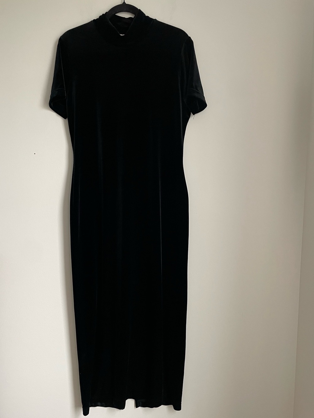 Gantos Vintage 90s Black Velvet Mockneck Fitted Maxi Dress Size M Goth Witchy